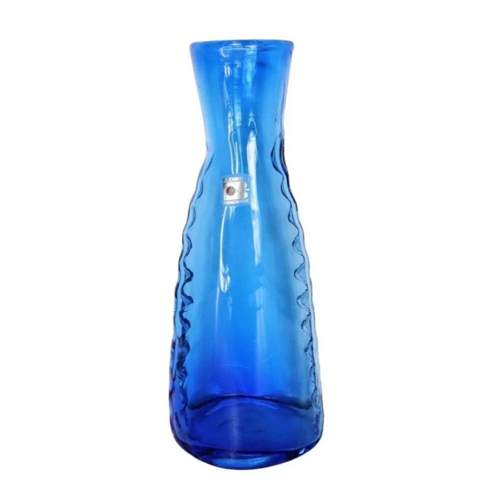 Vintage Blenko Aqua Blue Mouth Blown Handcrafted Turquoise Vase Has Label